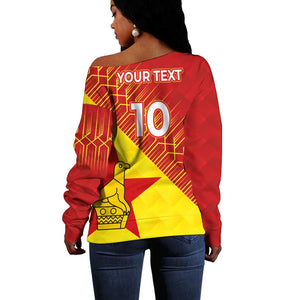 Custom Zimbabwe Cricket Off Shoulder Sweater Flame Warriors Zimbabwe Spirit - African Pride