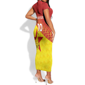Custom Zimbabwe Cricket Short Sleeve Bodycon Dress Flame Warriors Zimbabwe Spirit - African Pride