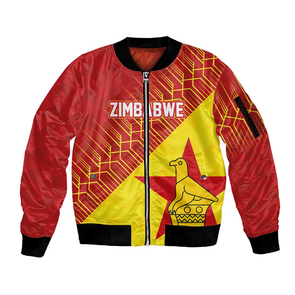 Custom Zimbabwe Cricket Sleeve Zip Bomber Jacket Flame Warriors Zimbabwe Spirit - African Pride