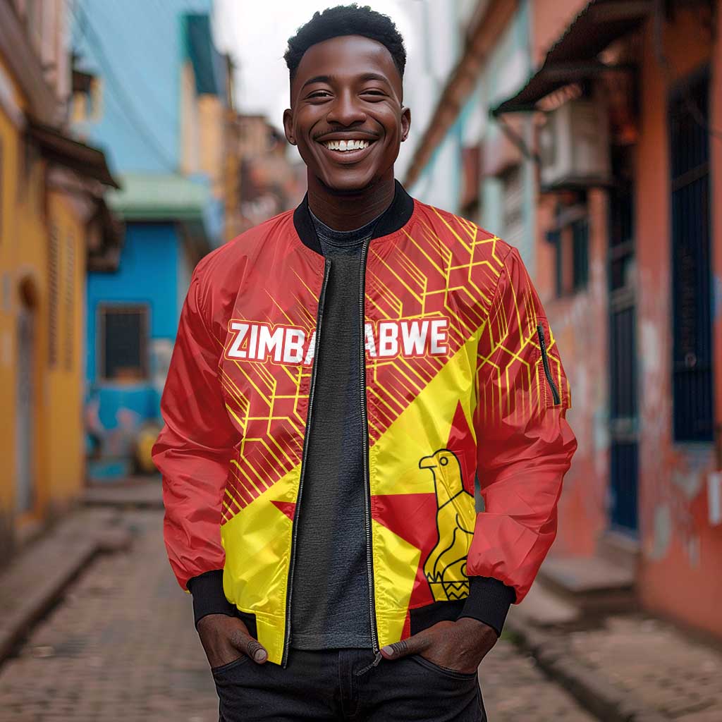 Custom Zimbabwe Cricket Sleeve Zip Bomber Jacket Flame Warriors Zimbabwe Spirit - African Pride