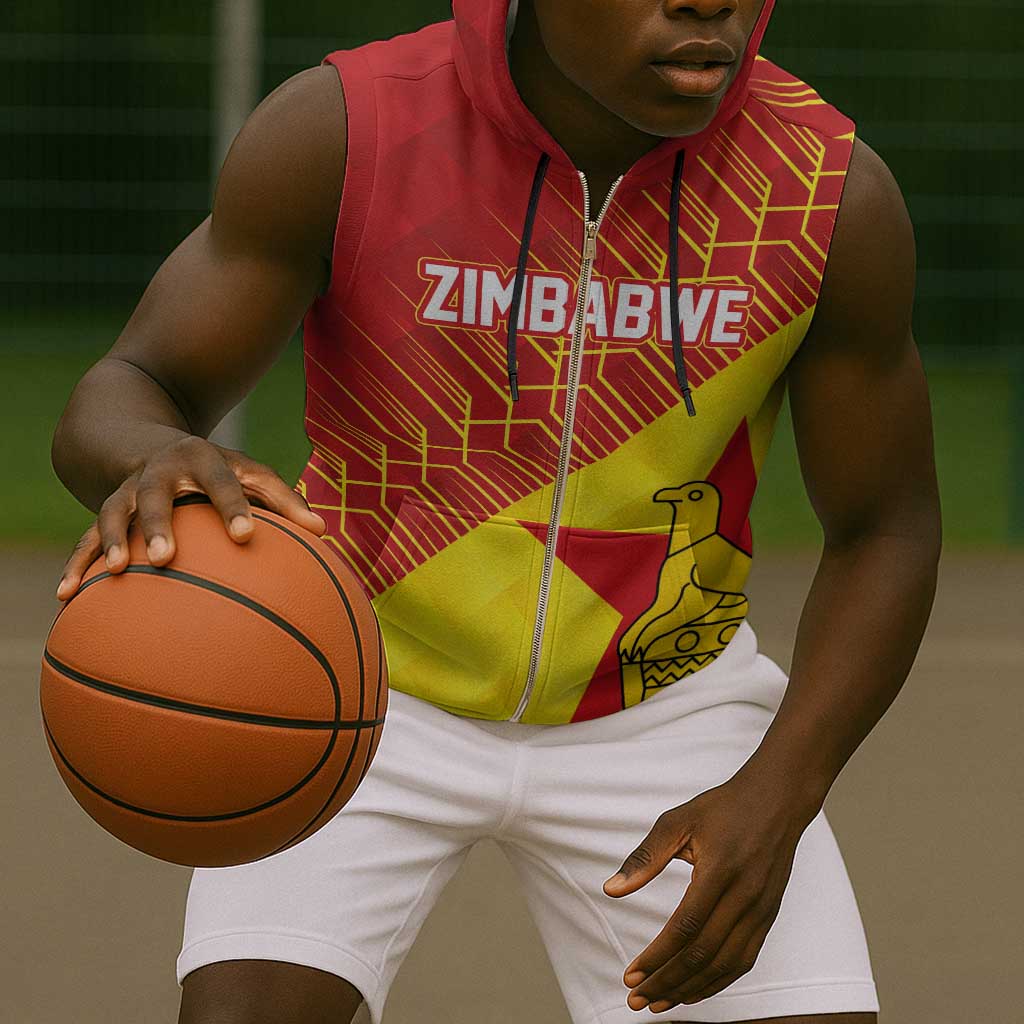 Custom Zimbabwe Cricket Sleeveless Zip Hoodie Flame Warriors Zimbabwe Spirit - African Pride