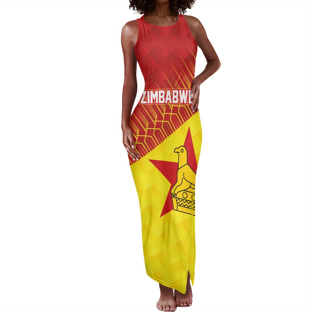 Custom Zimbabwe Cricket Tank Maxi Dress Flame Warriors Zimbabwe Spirit - African Pride