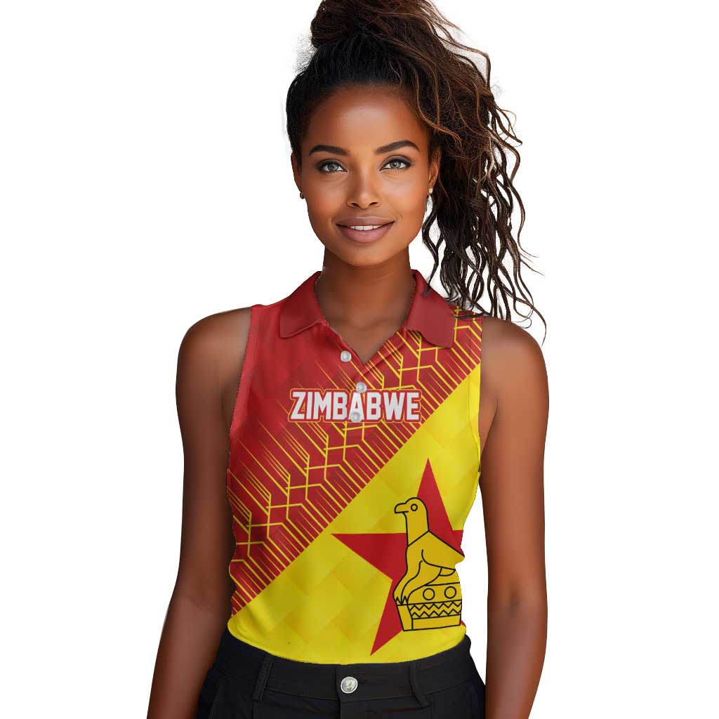 Custom Zimbabwe Cricket Women Sleeveless Polo Shirt Flame Warriors Zimbabwe Spirit - African Pride
