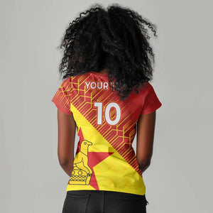 Custom Zimbabwe Cricket Women V-Neck T-Shirt Flame Warriors Zimbabwe Spirit - African Pride