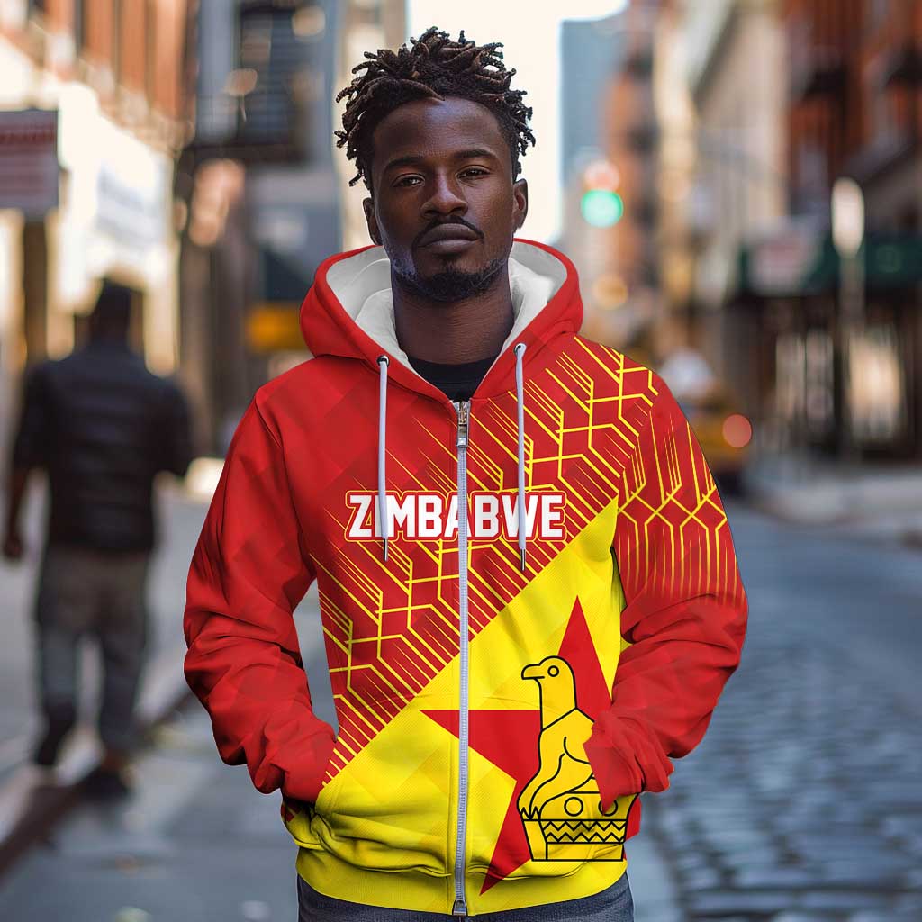 Custom Zimbabwe Cricket Zip Hoodie Flame Warriors Zimbabwe Spirit - African Pride