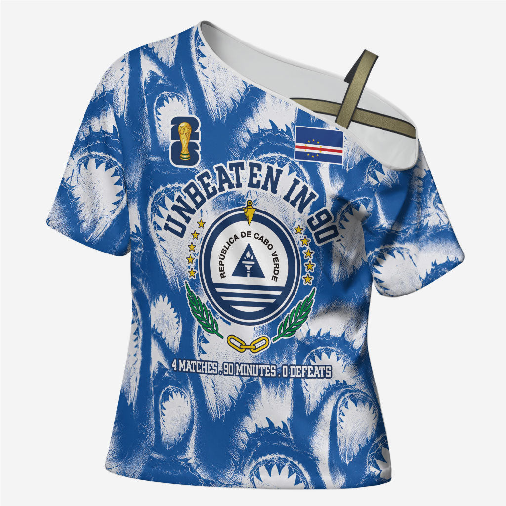 Cape Verde Football Cross Shoulder Shirt Blue Sharks - Unbeaten in 90 Minutes