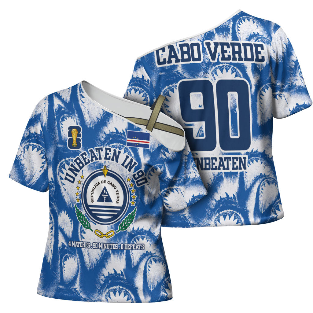 Cape Verde Football Cross Shoulder Shirt Blue Sharks - Unbeaten in 90 Minutes