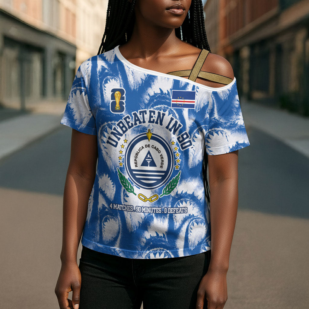 Cape Verde Football Cross Shoulder Shirt Blue Sharks - Unbeaten in 90 Minutes