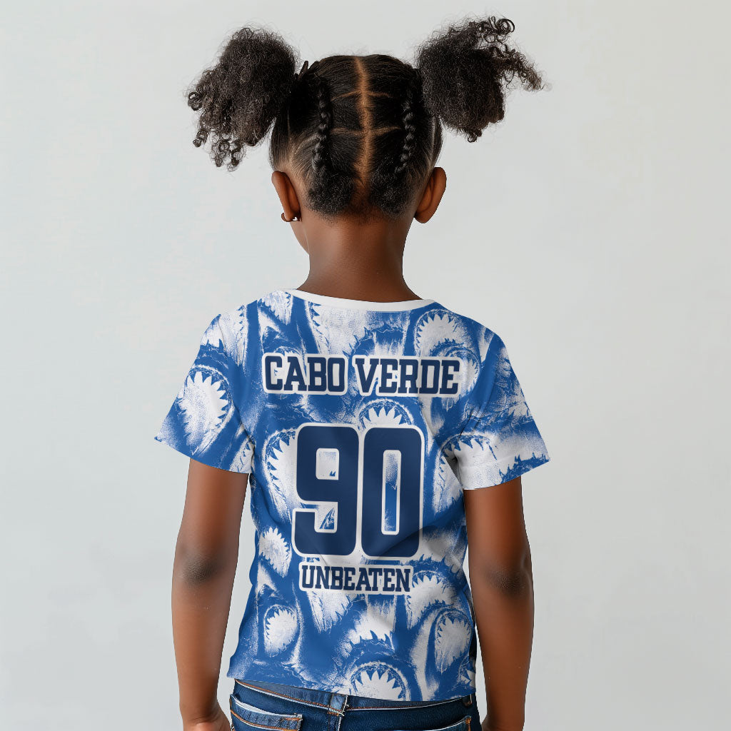 Cape Verde Football Kid T shirt Blue Sharks - Unbeaten in 90 Minutes