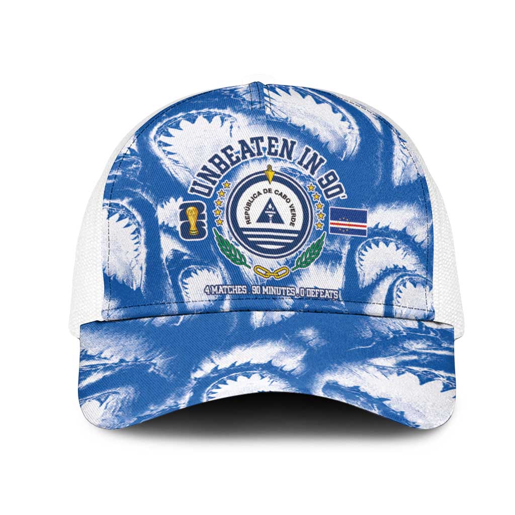 Cape Verde Football Mesh Trucker Cap Blue Sharks-Unbeaten in 90 Minutes