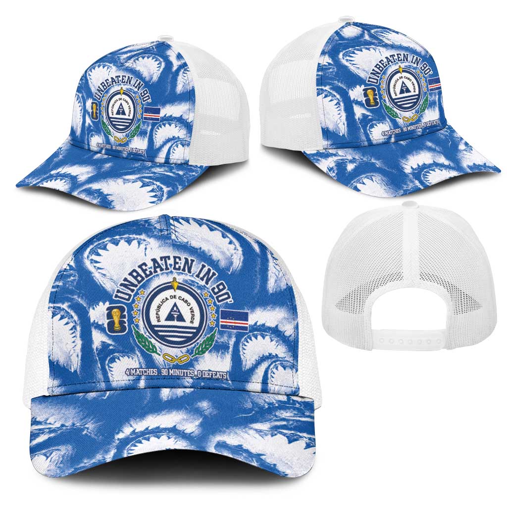 Cape Verde Football Mesh Trucker Cap Blue Sharks-Unbeaten in 90 Minutes