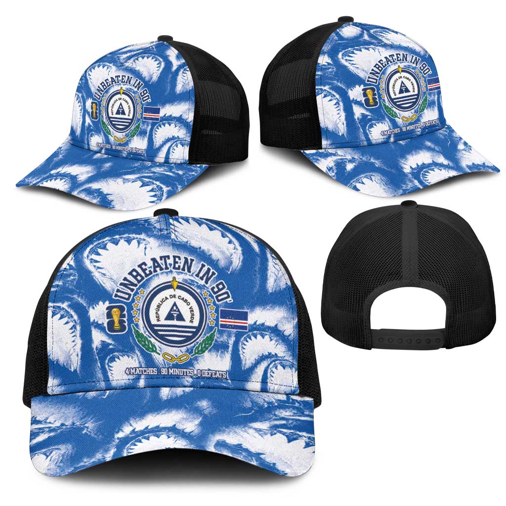 Cape Verde Football Mesh Trucker Cap Blue Sharks-Unbeaten in 90 Minutes