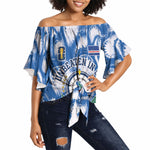 Cape Verde Football Off Shoulder Wrap Waist Top Blue Sharks - Unbeaten in 90 Minutes