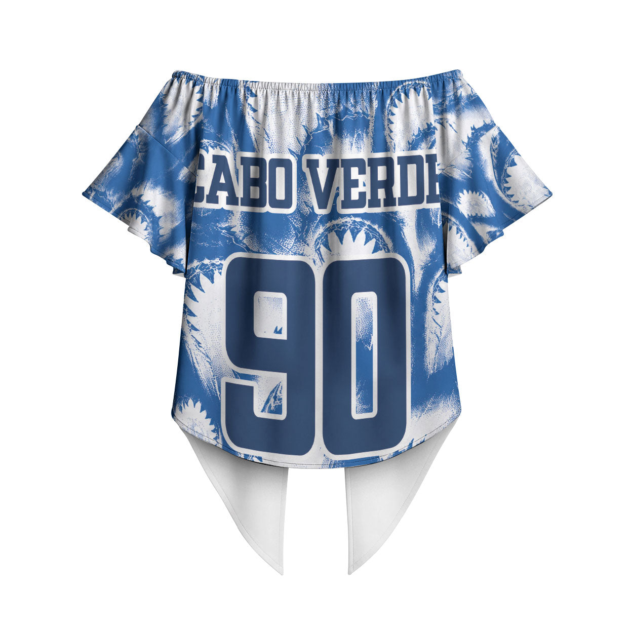 Cape Verde Football Off Shoulder Wrap Waist Top Blue Sharks - Unbeaten in 90 Minutes