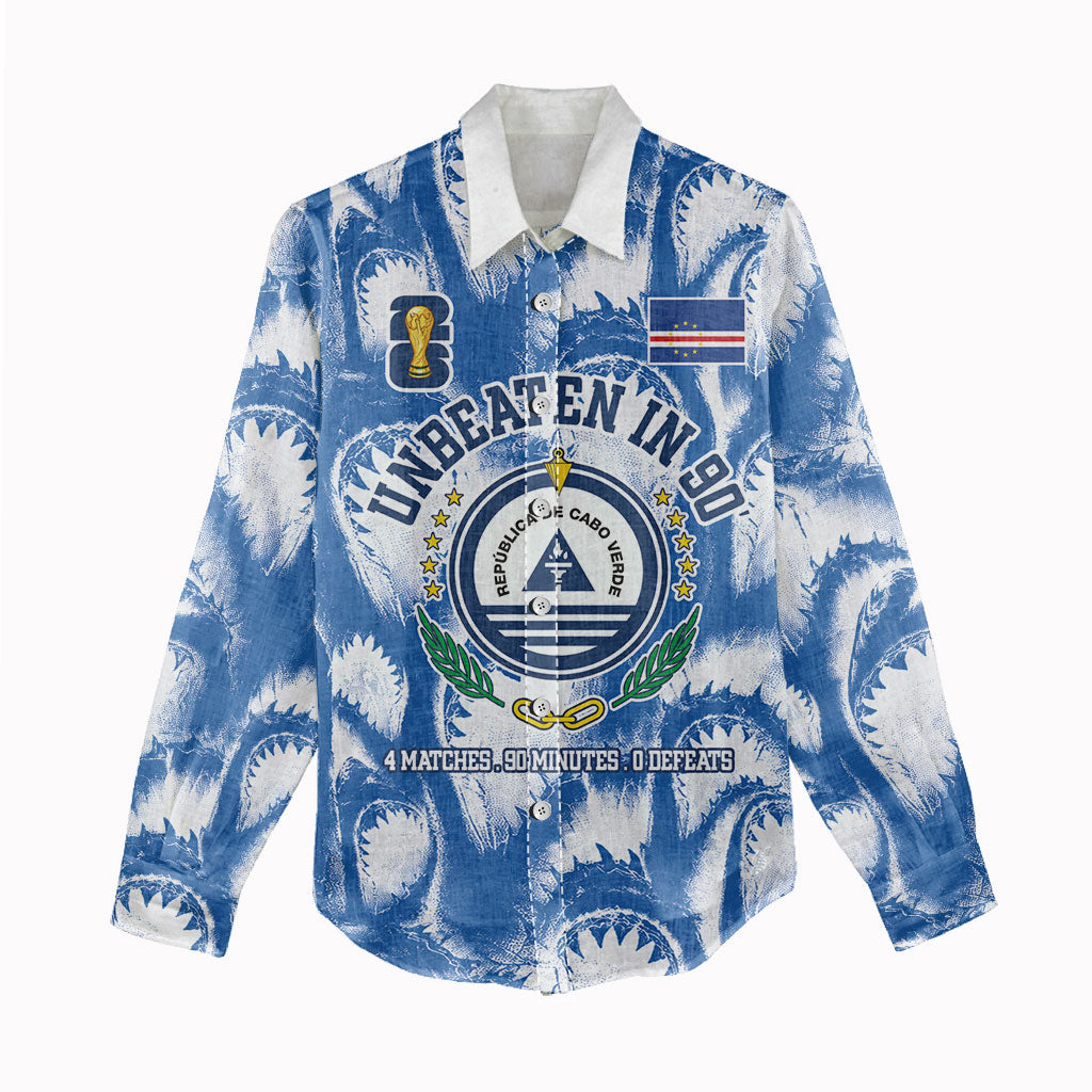 Cape Verde Football Women Casual Shirt Blue Sharks - Unbeaten in 90 Minutes