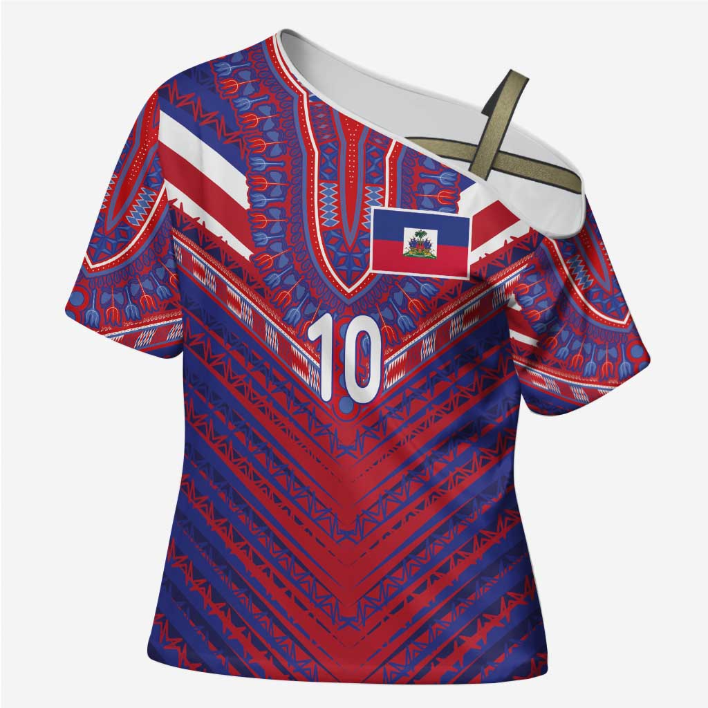 Custom Haiti National Football Cross Shoulder Shirt Dashiki Sporty Style - African Pride