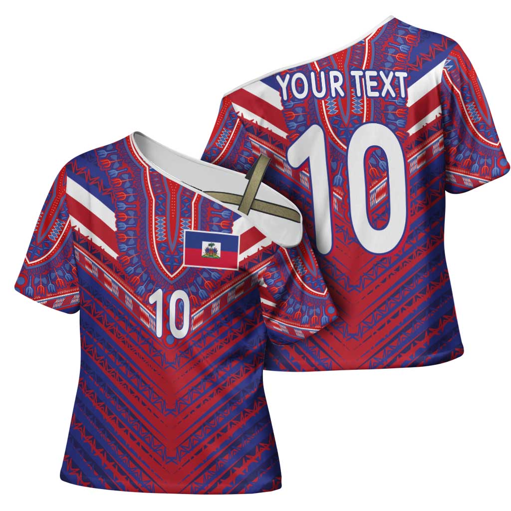 Custom Haiti National Football Cross Shoulder Shirt Dashiki Sporty Style - African Pride