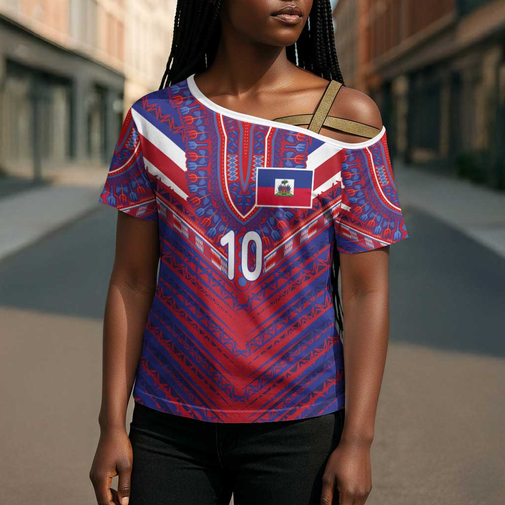 Custom Haiti National Football Cross Shoulder Shirt Dashiki Sporty Style - African Pride