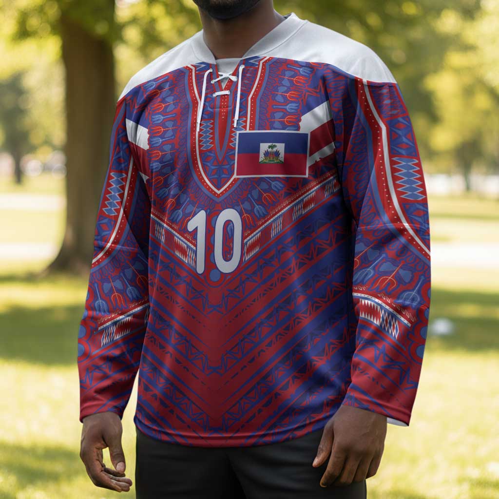 Custom Haiti National Football Hockey Jersey Dashiki Sporty Style - African Pride