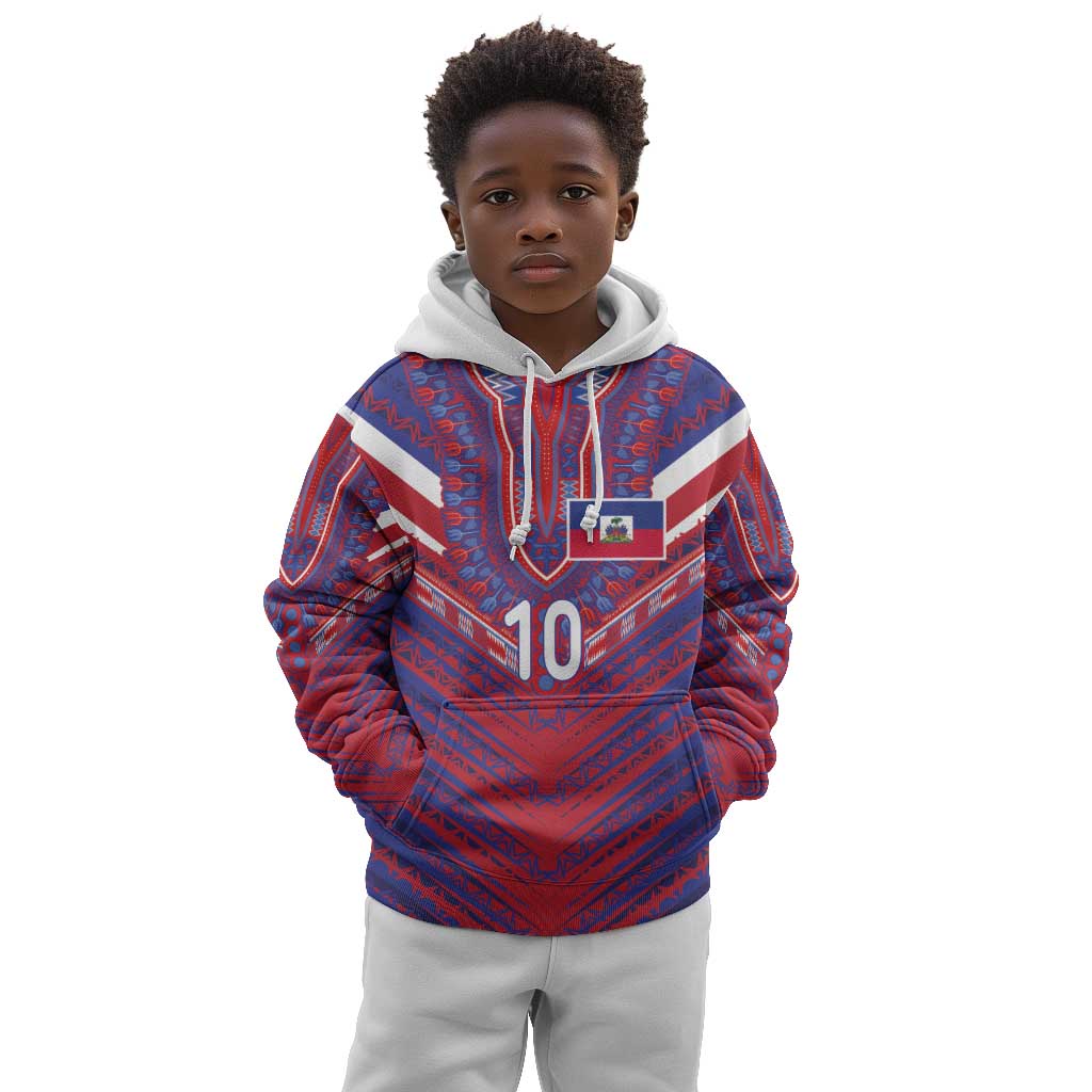 Custom Haiti National Football Kid Hoodie Dashiki Sporty Style - African Pride
