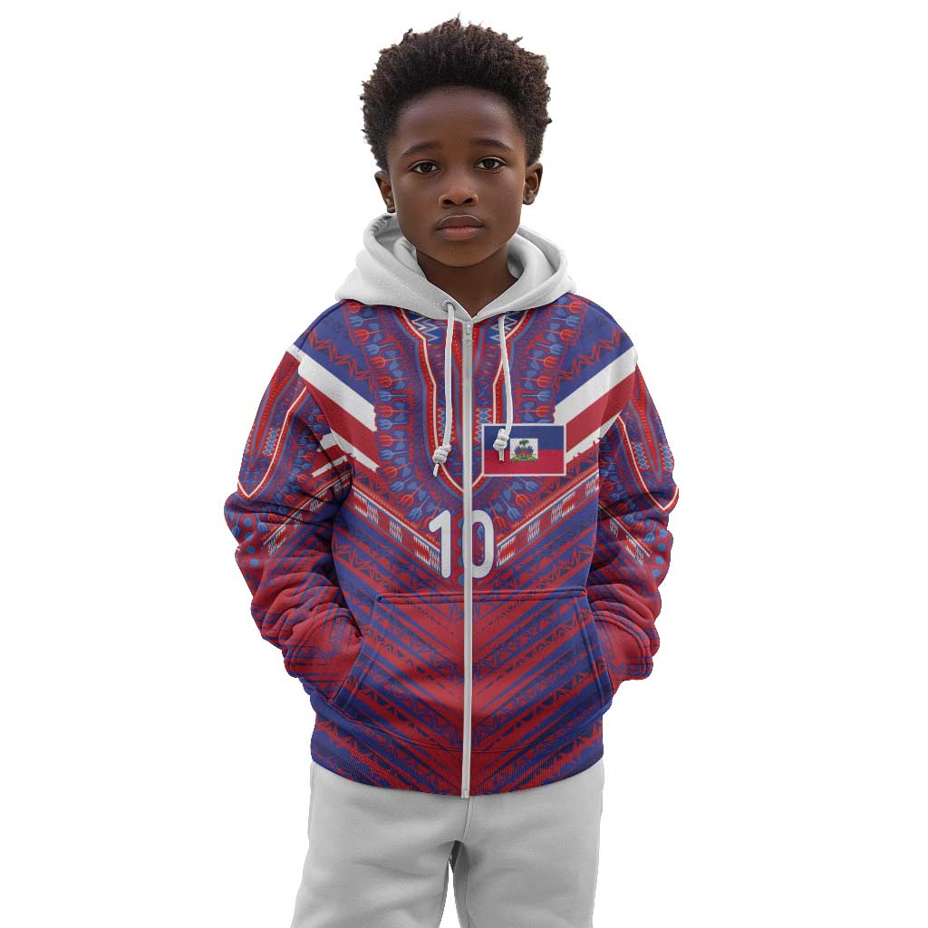 Custom Haiti National Football Kid Hoodie Dashiki Sporty Style - African Pride