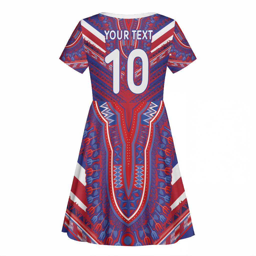 Custom Haiti National Football Kid Short Sleeve Dress Dashiki Sporty Style - African Pride