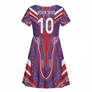 Custom Haiti National Football Kid Short Sleeve Dress Dashiki Sporty Style - African Pride