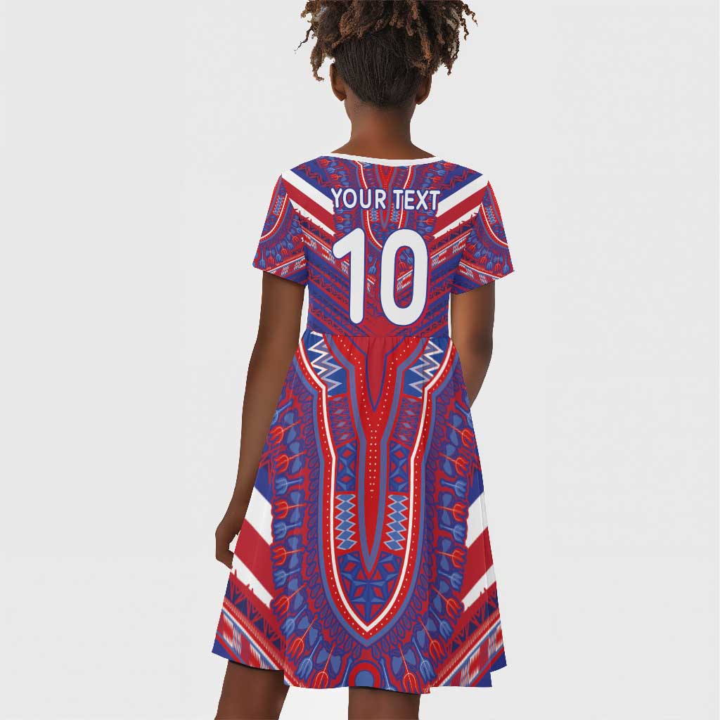 Custom Haiti National Football Kid Short Sleeve Dress Dashiki Sporty Style - African Pride