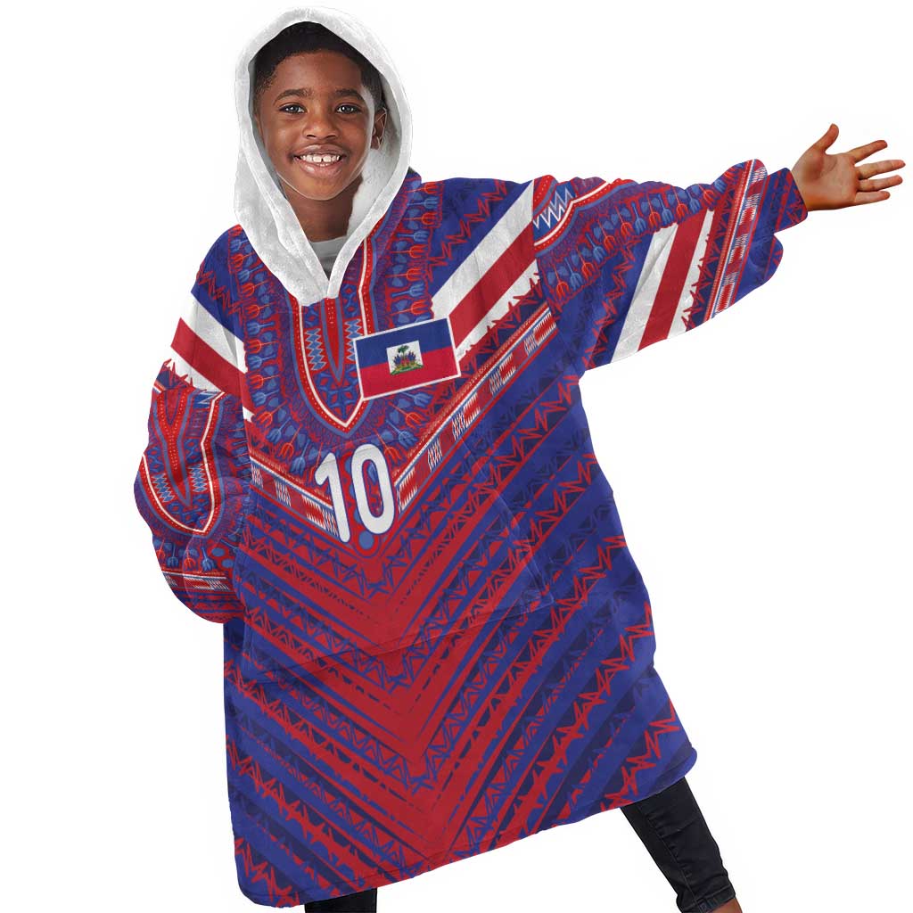 Custom Haiti National Football Kid Wearable Blanket Hoodie Dashiki Sporty Style - African Pride