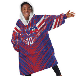 Custom Haiti National Football Kid Wearable Blanket Hoodie Dashiki Sporty Style - African Pride