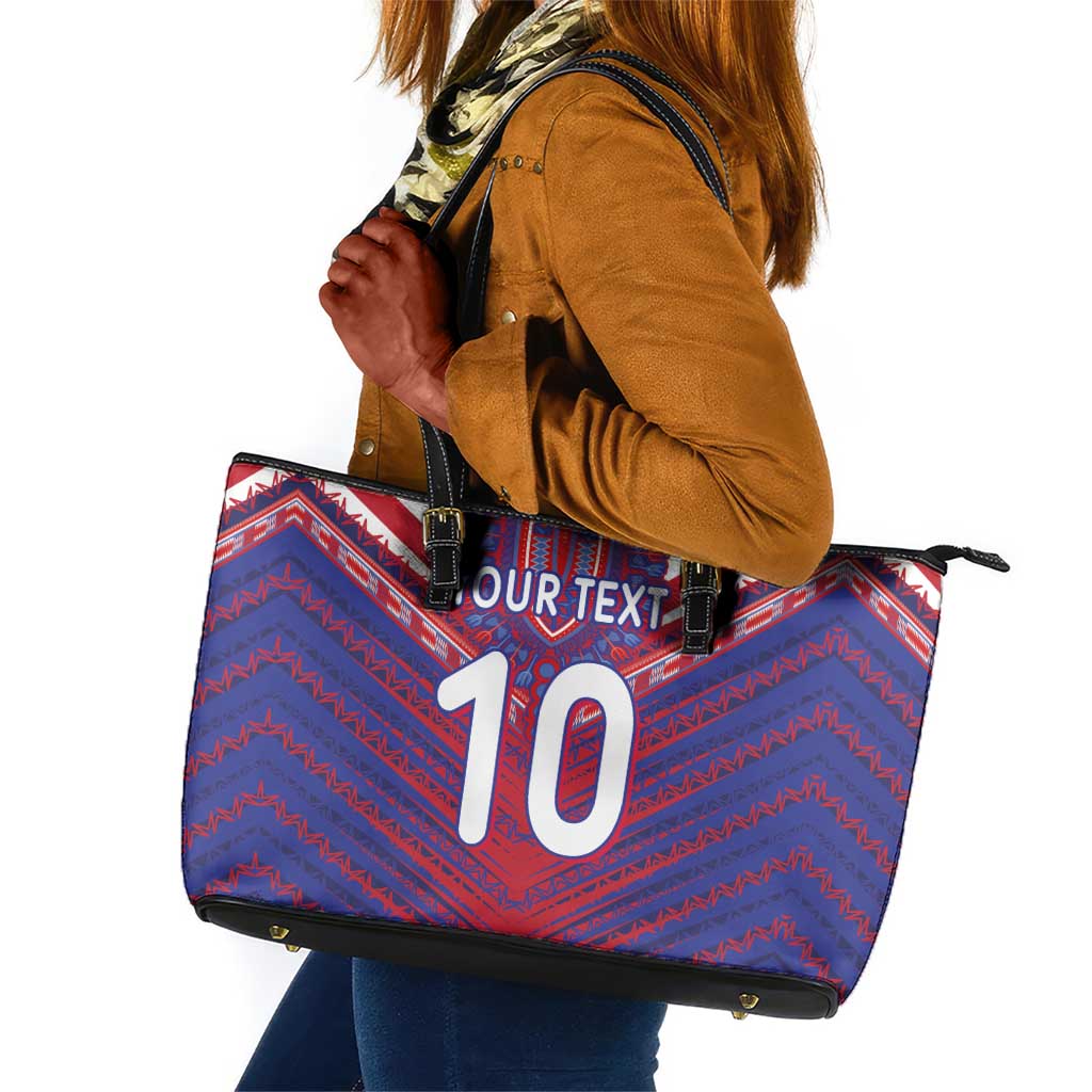 Custom Haiti National Football Leather Tote Bag Dashiki Sporty Style - African Pride