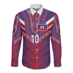 Custom Haiti National Football Long Sleeve Button Shirt Dashiki Sporty Style - African Pride