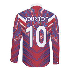 Custom Haiti National Football Long Sleeve Button Shirt Dashiki Sporty Style - African Pride