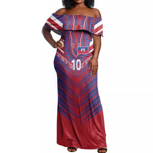 Custom Haiti National Football Off Shoulder Maxi Dress Dashiki Sporty Style - African Pride