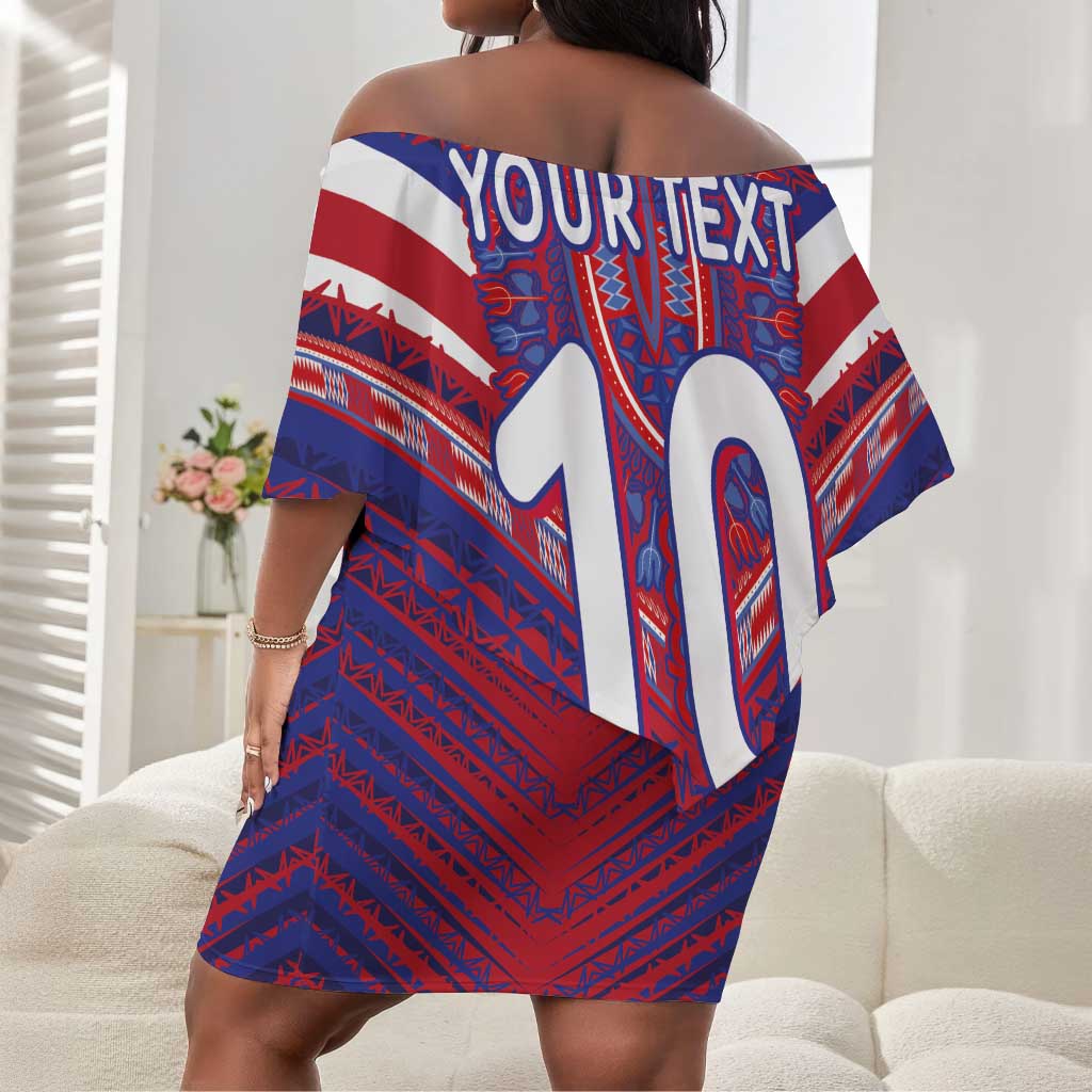 Custom Haiti National Football Off Shoulder Short Dress Dashiki Sporty Style - African Pride
