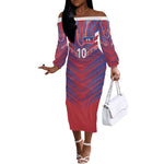 Custom Haiti National Football Off The Shoulder Long Sleeve Dress Dashiki Sporty Style - African Pride