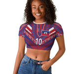Custom Haiti National Football Raglan Cropped T shirt Dashiki Sporty Style - African Pride