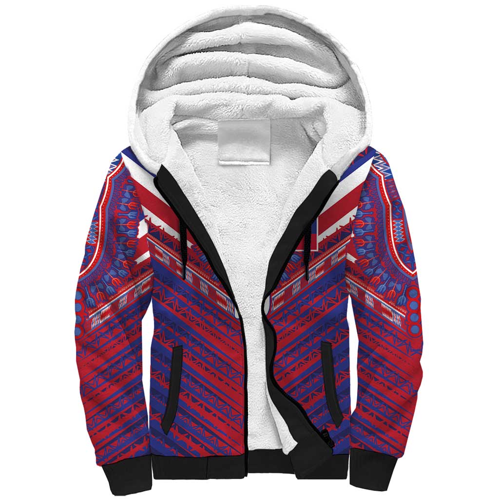 Custom Haiti National Football Sherpa Hoodie Dashiki Sporty Style - African Pride