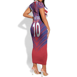 Custom Haiti National Football Short Sleeve Bodycon Dress Dashiki Sporty Style - African Pride