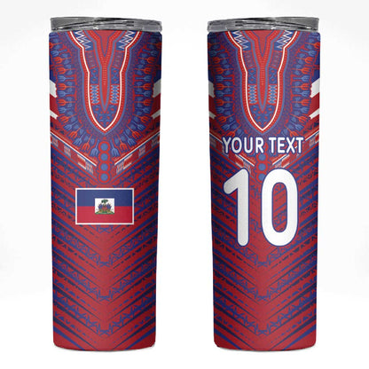 Custom Haiti National Football Skinny Tumbler Dashiki Sporty Style - African Pride