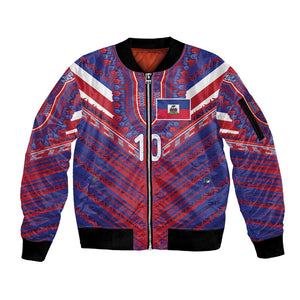 Custom Haiti National Football Sleeve Zip Bomber Jacket Dashiki Sporty Style - African Pride