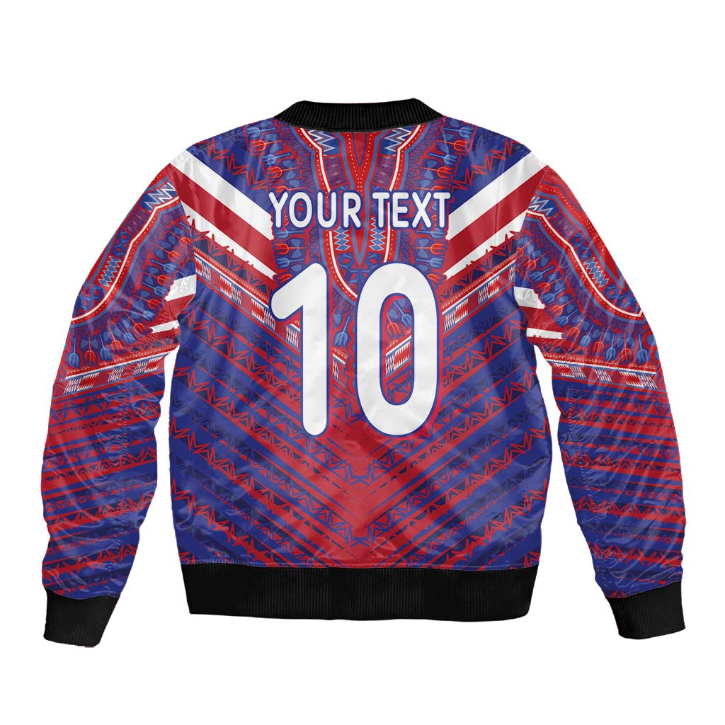 Custom Haiti National Football Sleeve Zip Bomber Jacket Dashiki Sporty Style - African Pride