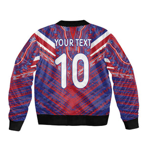 Custom Haiti National Football Sleeve Zip Bomber Jacket Dashiki Sporty Style - African Pride