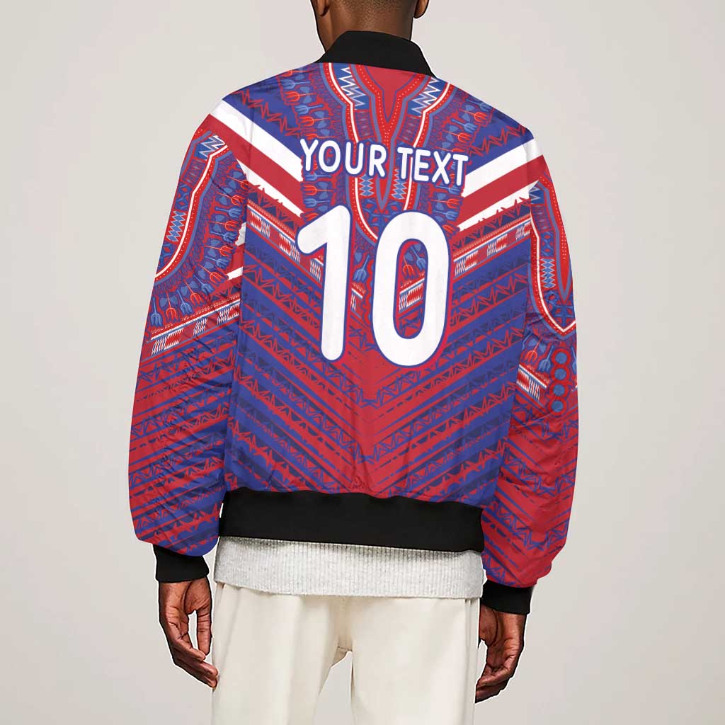 Custom Haiti National Football Sleeve Zip Bomber Jacket Dashiki Sporty Style - African Pride