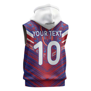 Custom Haiti National Football Sleeveless Hoodie Dashiki Sporty Style - African Pride