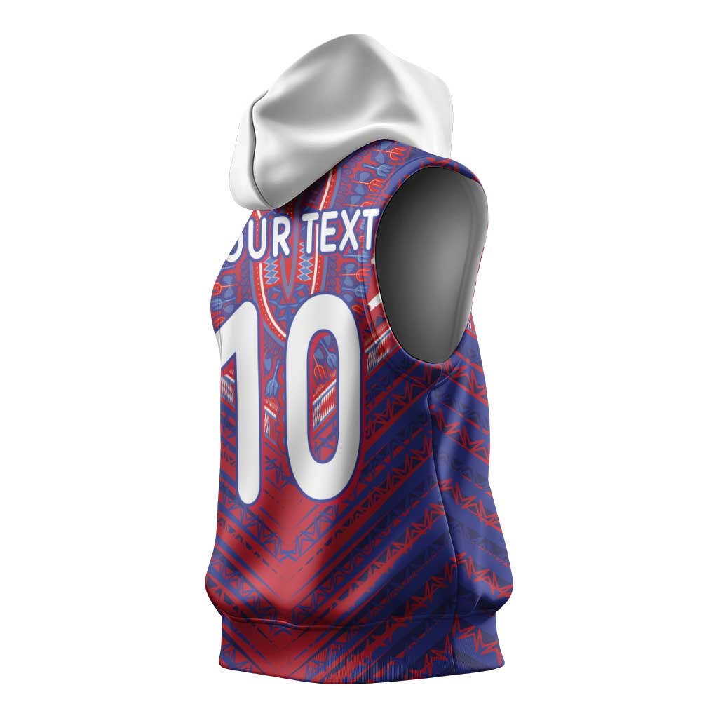 Custom Haiti National Football Sleeveless Hoodie Dashiki Sporty Style - African Pride