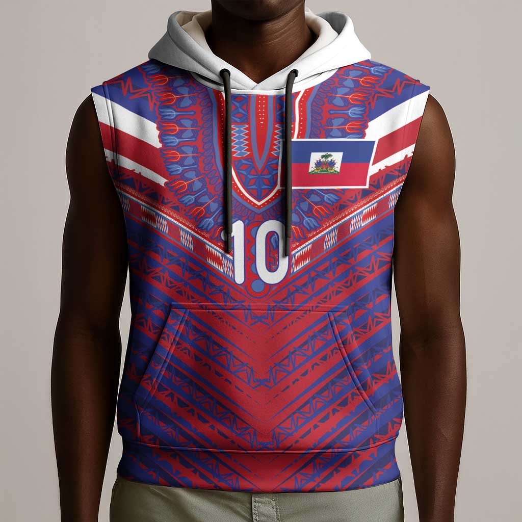 Custom Haiti National Football Sleeveless Hoodie Dashiki Sporty Style - African Pride