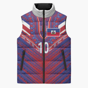 Custom Haiti National Football Sleeveless Puffer Jacket Dashiki Sporty Style - African Pride