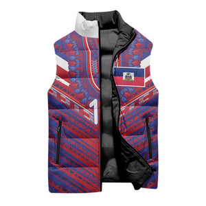 Custom Haiti National Football Sleeveless Puffer Jacket Dashiki Sporty Style - African Pride