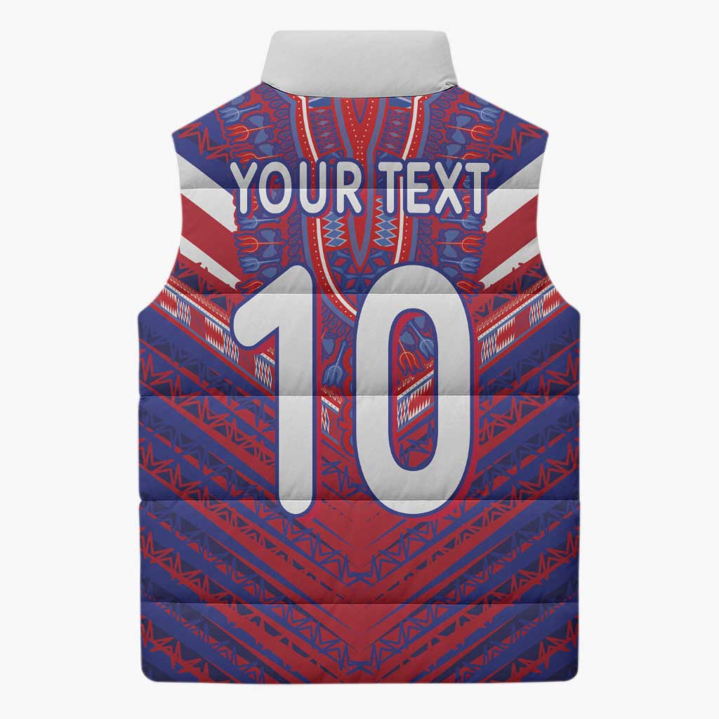 Custom Haiti National Football Sleeveless Puffer Jacket Dashiki Sporty Style - African Pride